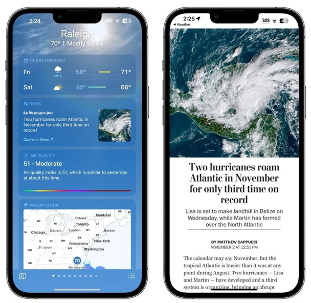太仆寺苹果14维修分享iPhone 14手机如何看天气时顺带看新闻 