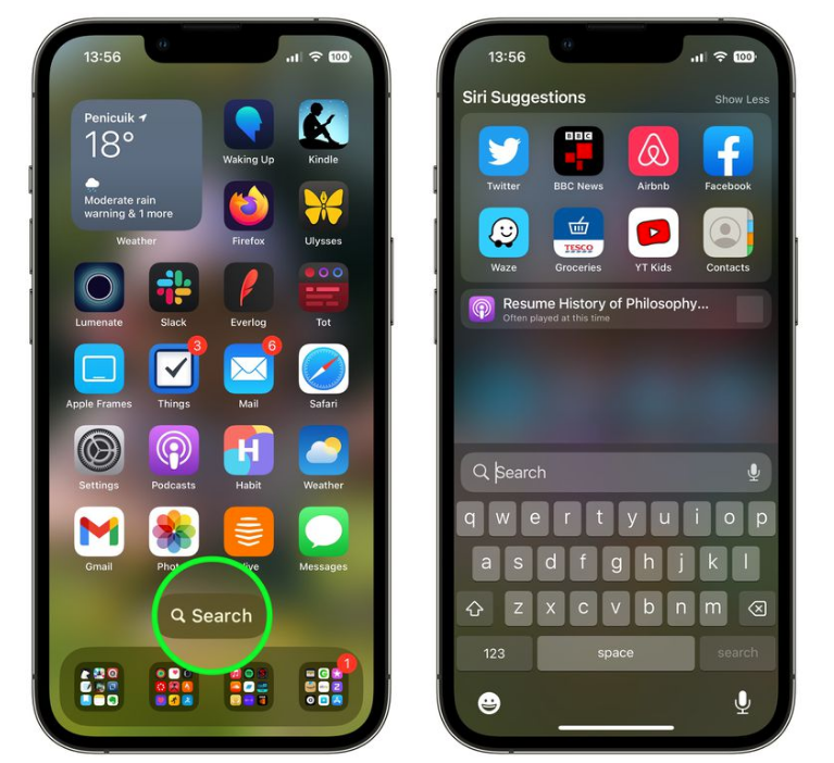 太仆寺苹果手机维修分享升级到 iOS 16 后，如何删除主屏幕上的搜索按钮 