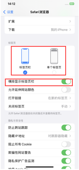 太仆寺苹果手机维修分享Safari浏览器如何切换标签栏位置 